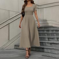Women's Fashion Casual Short Sleeve Round Neck Splicing Elegant Temperament Dress XXL