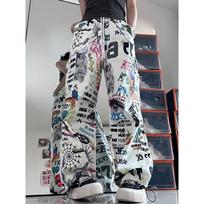 Grafiti Rašto Moteriškos Kelnės Stilingos Mados Harajuku Raišteliu Plačios Kelnės Laisvos Kelnės Sportinės Kelnės Streetwear Korėjietiškos Y2k S smėlis