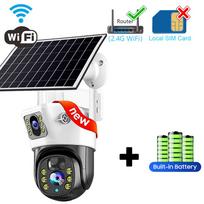 WIFI/4G Solar Security Camera – Outdoor Waterproof CCTV, HD Night Vision Dual Lens, PIR Human Detection 【WIFI】Camera NO SD Card juoda/balta