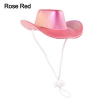 Durable EVA Pet Cowboy Hat Shiny Breathable Cat Sunshade Hats Adjustable Tether Rope Pet Sun Protection Cap Pet Costume rožinė raudona spalva