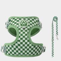 Adjustable Checkered Pattern Pet Harness and Leash Set Breathable Mesh Vest Design for Small Dogs and Cats Walking Outdoor S