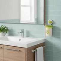 Suction Cup Toothbrush Holder Wall Mounted Bathroom Organizer No Drilling Required Multifunctional Toothpaste Cup Rack with Toothbrush Slots one size žalia