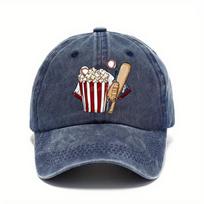 Baseball Popcorn Bat & Ball Graphic Baseball Cap Unisex Adjustable Outdoor Sun Protection One Size tamsiai mėlyna spalva
