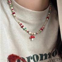 Beads String Colorful Stone Choker Necklace Ethnic Style Pearl Clavicle Chain  Bridal Mushroom