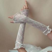 Moteriškos Lolita Jk Lace Pirštinės be pirštų Juodos gotikos „pasidaryk pats“ surišimas nuo saulės, Rankovės Drabužiai Priedai Elastinis tinklelis „Punk“ pirštinės Unicode balta