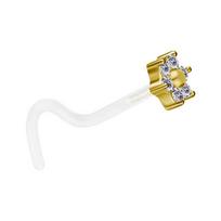 Nose Ring 18K Gold Bioplast - Flower With White Zircons - Gd18K-024 0.8/6.5/4