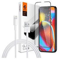 Szkło Spigen Glas.tr Slim Fc Do Etui Do Apple Iphone 13/ 13 Pro/ 14 Black + Kabel 1M Lightning