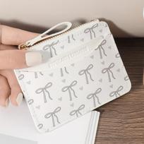 New PVC Credit Card Holder Slim Small Zipper Wallet Cute Bow Portable Card Case for Women Girls