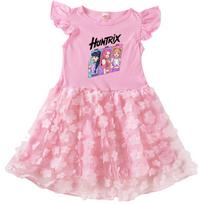 4121 Kids Girls Rumi Zoey Mira Print Casual Flower Applique Dress 100cm rožinė