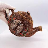 Teapot Crystal Evening Bags for Women, Luxury Rhinestone Clutch Purse, Wedding Handbag, Metallic Colorful Purses, Party Clutches 20cmX12cmX11cm