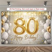 2D Happy 80th Birthday Backdrop Gold Confetti Diamond Photo Booth Banner 47.2x31.5inch/120*80cm