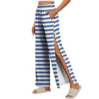 Women Striped Side Velcro Closure Easy Open Post Surgery Recovery Care Pants Elastic Waistband Medical Rehabilitation Trousers S