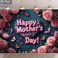 2D Happy Mother's Day Backdrop Pink Rose Butterfly Photography Background 47.2x31.5inch/120*80cm