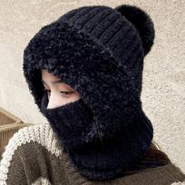 Fashion Multi functional Balaclavas Hat Solid Color Plush Knitted Beanies Hat Hood Thickened Mask Neck Cover Set Female juoda