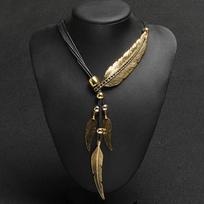 New Bohemian Style Rope Chain Leaf Feather Pattern Pendant for Women Fine Jewelry Collares Statement Necklace Gifts Wholesale