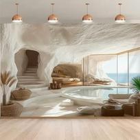 2D Minimalist Cave Interior Backdrop Beachfront Vacation Home Background 47.2x31.5inch/120*80cm