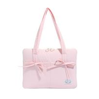 Universalus 14 colių nešiojamojo kompiuterio peties krepšys su kaspinėliu, atsparus smūgiams planšetinio kompiuterio dėklas, didelės talpos daugiafunkcinis nešiojamojo kompiuterio rankinis krepšys kelionėms rožinė