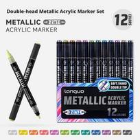 LANGUO Acrylic Paint Markers 12/48 Colors Dual Tip Metallic Marker Pen Set for Black Cardboard Doodle Writing Glitter DIY Crafts