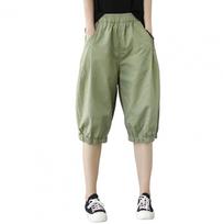 Moteriški šortai Streetwear Moteriški šortai iki kelių su elastine juosta vasarai Laisvo kirpimo vienspalvės kelnės laisvalaikiui L šviesiai žalios spalvos
