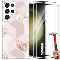 Protective case for Samsung Galaxy S23 Ultra - BOOLING - Pink Marble Pattern - Slim - Shockproof - 2 Tempered Glasses rožinė