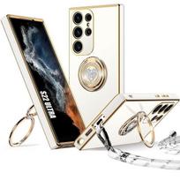 Protective case - BOOLING - for Samsung Galaxy S22 Ultra - Shockproof Silicone - Lanyard - Support ring balta