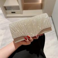 Moteriška blizganti sidabrinė delninukė-vokas, vakarinė rankinė, madinga elegantiška ilga piniginė, moteriška grandinėlės rankinė ant peties, vestuvių vakarėlio rankinė