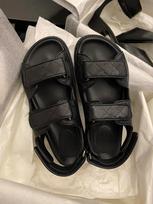 Cowhide version~ Versatile and not tired feet Velcro leather platform sandals women's summer high-end Roman muffin sandals 35