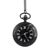 Retro Roman Numeral Pocket Watch with Large White and Black Design, Model 8075. Large Black Roman White Oil Thin Chain