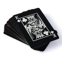 Patvarūs PVC žaidimo kortai, 54 vandeniui atsparūs plastikiniai kortai magijos ir pokerio žaidimams, juodu pagrindu, su laikymo dėžute