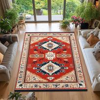 RAKKS Moroccan Red Area Rug with Non-Slip Backing, Ideal for Living Room, Dining Room, Bedroom - Vintage, Easy Clean, Durable, 40x60cm
