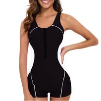 Conservative One-Pieces Women'S Sports Swimwear Front Zipper Design Color Block Matching Racerback Sewn-In Bra Bathing Suit L juoda