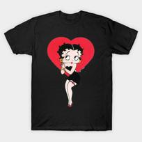 Men Black Print T-shirt Betty-Boop Art No-Cut Transfer Paper Print Cotton Tshirt 4XL juoda
