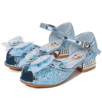 Girls High Heels Summer Sandals Princess Elsa Shoes Children's Sequined Crystal Shoes Fashion Soft Sole Classmate Summer Shoes 24 yards/inner length 16cm mėlyna