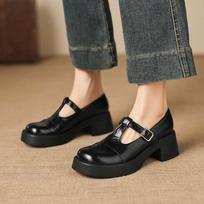 Krazing Pot Microfiber Round Toe Chunky Heels Spring Summer Shoes Big Size 43 Size 33 Women Buckle Straps Platform Pumps 34 juoda