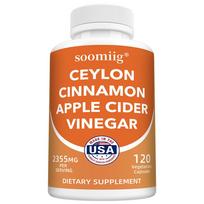 Organic Ceylon Cinnamon, Turmeric Root Powder, Apple Cider Vinegar Powder, Dietary Supplement 120 Capsules