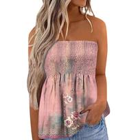 Women Elastic Band Printed Tube Top Backless Slim Fit Stretchy Crop T Shirt Casual Summer Sleeveless Blouse L rožinė