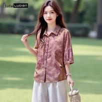 Ludian Women's Printed Lapel Blouse 190/108A violetinės aukso spalvos