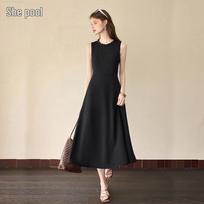 Elegant Diamond Chain Round Neck A-Line Dress M juoda