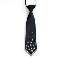 Elegant Rhinestone Pearls Tie Korean Style Black Hand-beaded Long Necktie Collares Geometric Decoration Shirt Tie Students