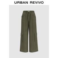 UR Women's Casual Cargo Drawstring Wide-Leg Pants L alyvuogių žalios spalvos