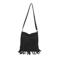 Boho Style Tassel Crossbody Bag Vintage Suede Shoulder Bag Casual Fringe Messenger Bag For Women juoda