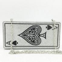 Boutique De FGG Poker Playing Card Spade Ace Women Crystal Clutch Purse Evening Bag Vegas Rhinestone Handbags Casinos Dinner Bag Small Size