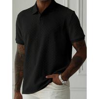 Men Short Sleeve Polo Shirt Herringbone Jacquard Texture Casual Business Top S juoda