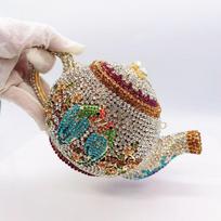 WHTUOHENGlitter Metallic Box Crystal Clutch Purse Teapot Rhinestones Evening Bag Diamond Women Handbag Wedding Party Shiny Bags 20cmX12cmX11cm