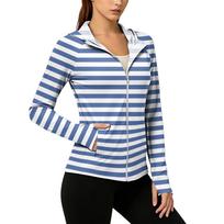 Women Zip Up Hoodie with Pockets Long Sleeve Lightweight Striped Sun Jacket Casual Hooded Top XL mėlyna
