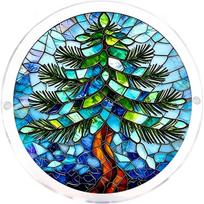 2D Acrylic Puzzle Suncatcher Window Hanging Decor Stained Glass Style Tree Design Round Ornament for Home Office Indoor Outdoor Use One Size