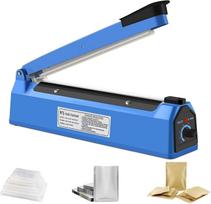 Impulse Sealer Machine 200mm, Portable Manual Heat Sealer for Plastic PE PP PVC Bags - 8 Temperature Settings, Built-in Fuse Safety, Light Ind mėlyna