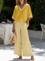 Striped Wide Leg Pants Set Women's Vacation Style Two Piece Outfit Summer Vacation Style S geltona