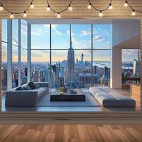2D NYC Penthouse Backdrop Modern Apartment Empire State View Photography Background 47.2x31.5inch/120*80cm