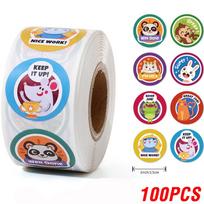 100-500 Pcs 1inch/2.5cm Animal Good Job Cool Stickers Roll for Envelope Praise Reward Student Work Label Stationery Seal Lable